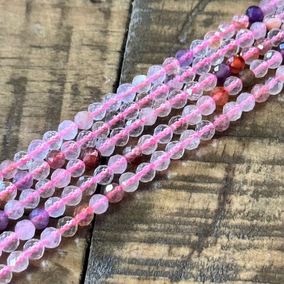 Faceted Super 7 Quartz Bead Strand - 4mm - Picture 4 of 4